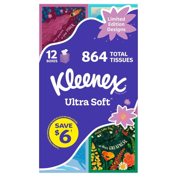 Kleenex Ultra Soft Facial Tissues, 12 boxes, 72 tissues/box
