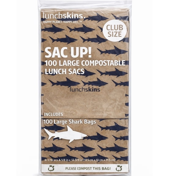 Lunchskins Compostable and Recyclable Paper Lunch Sac, Shark, 100 ct.