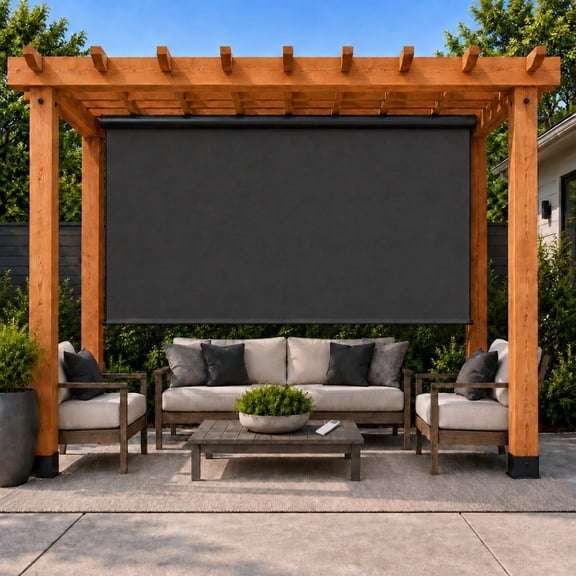 Rechargeable Motorized Outdoor Sun Shade With Protective Valance - Shale