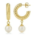 thumbnail image 2 of Hoop Earrings with Hanging Freshwater Pearl Earring in 14K Gold, 2 of 4