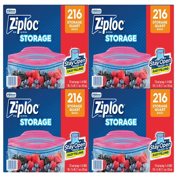 Ziploc Storage Quart Bags with New Stay Open Design, 216 ct