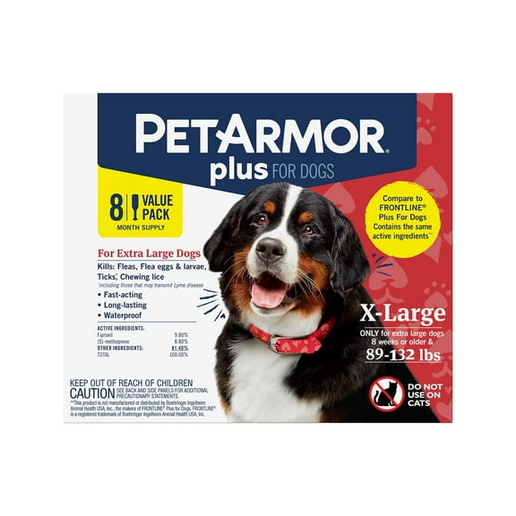 PetArmor Plus Topical Flea and Tick Prevention for Dogs, 8-Month Supply, Choose Size