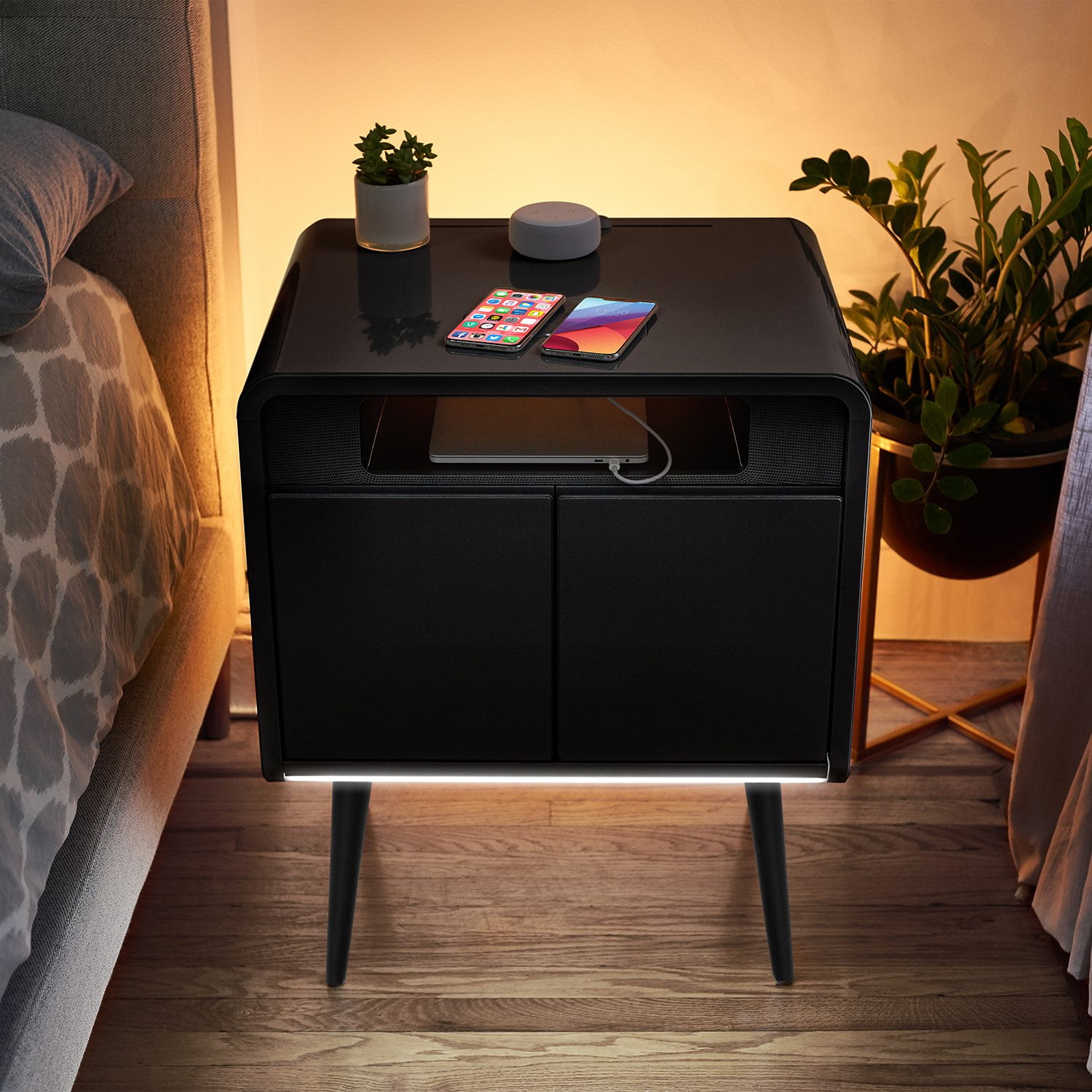 Sobro Smart Side Table with Cooling Drawer, Wireless Charging, LED Lights, and Bluetooth