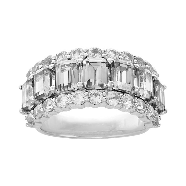 Lab Created Emerald and Round Cut Gemstone Ring in Sterling Silver
