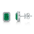 thumbnail image 3 of Emerald Cut Lab Created Gemstone & 0.11 CT. T.W. Diamond Stud Earrings in Sterling Silver, 3 of 5
