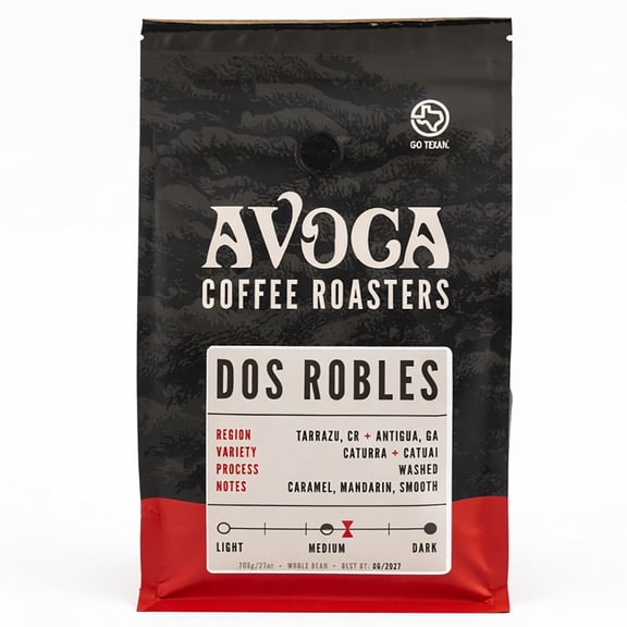 Avoca Coffee Roasters Medium Roast Whole Bean Coffee, Dos Robles Blend, 27 oz.