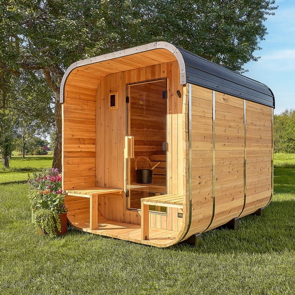 Backyard Discovery 4-6 Person Cedar Outdoor Cube Sauna with Electric Heater & Porch