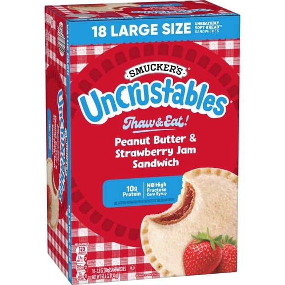 Smucker's Uncrustables Peanut Butter and Strawberry Jam Sandwiches, Frozen, 18 ct.
