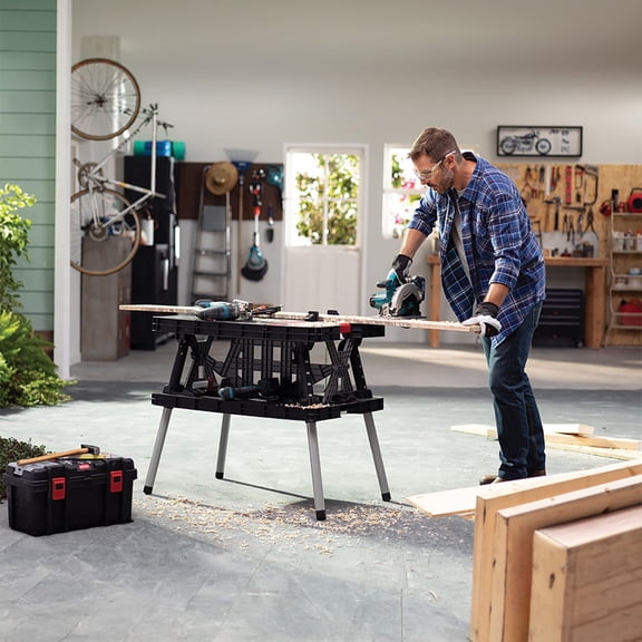 Keter Folding Work Table Portable Workbench With 12" Clamps