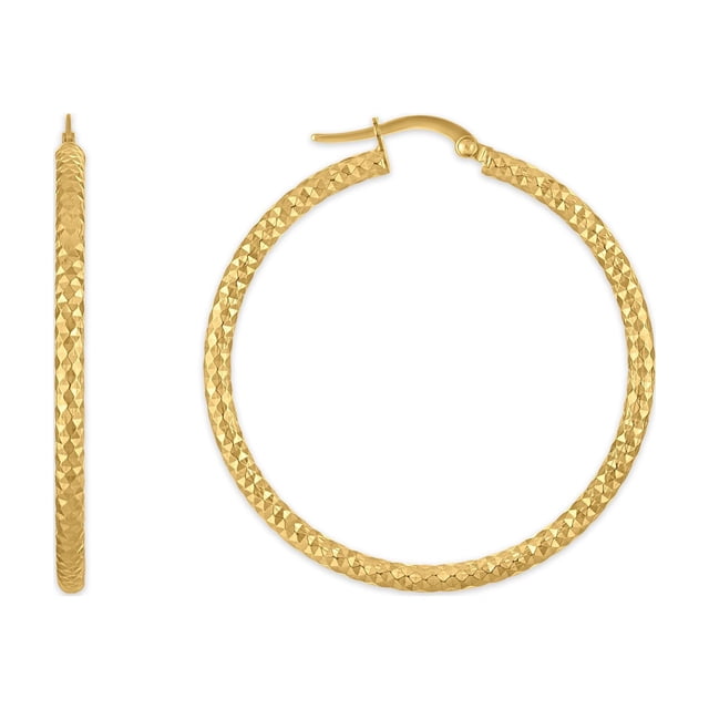 Diamond Cut Hoop Earrings in 14K Gold