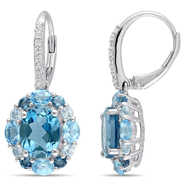 Blue and White Topaz Dangle Earrings in Sterling Silver