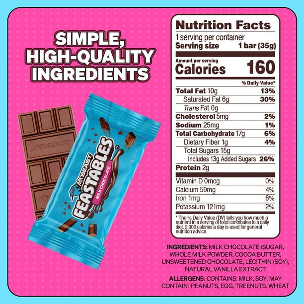Feastables MrBeast Variety Pack Milk Chocolate Bars, 1.24 oz., 24