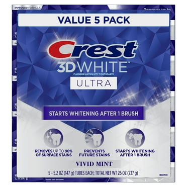 Crest 3D White Vivid Mint Ultra Whitening Toothpaste, 5.2 oz., 5 pk.
