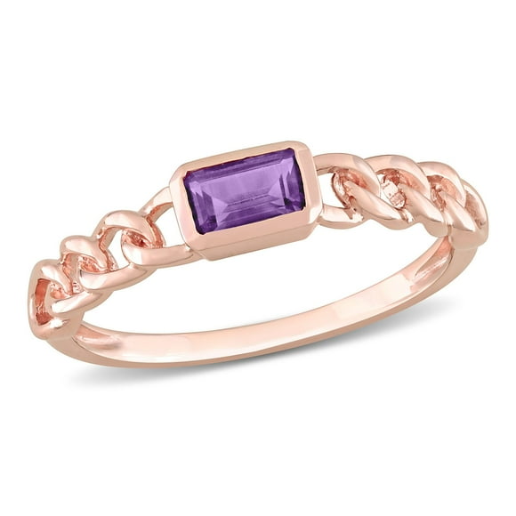 Emerald Cut African Amethyst Link Ring in 14K Gold