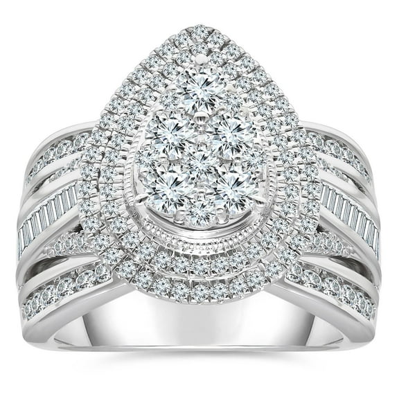 1.95 CT. T.W. Round Cut Double Halo Diamond Ring in 14K Gold