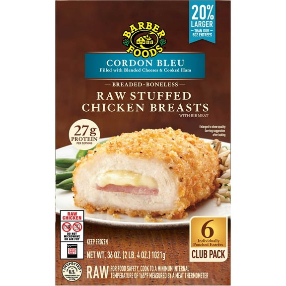 Barber Foods Stuffed Cordon Bleu Chicken Breast, Frozen, 6 ct.