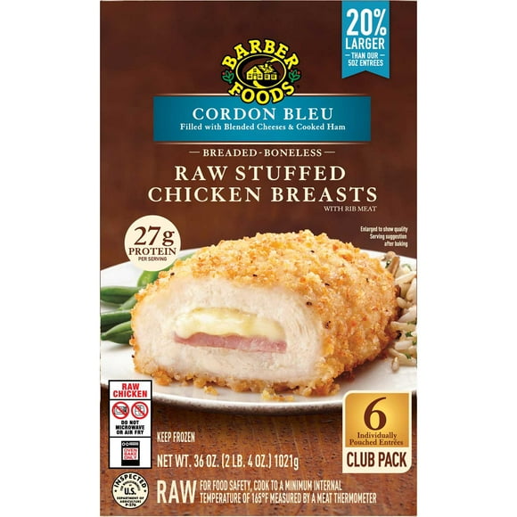 Barber Foods Stuffed Cordon Bleu Chicken Breast, Frozen, 6 ct.