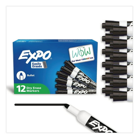 EXPO Low Odor Dry Erase Markers, Black Bullet Tip, 12 ct.