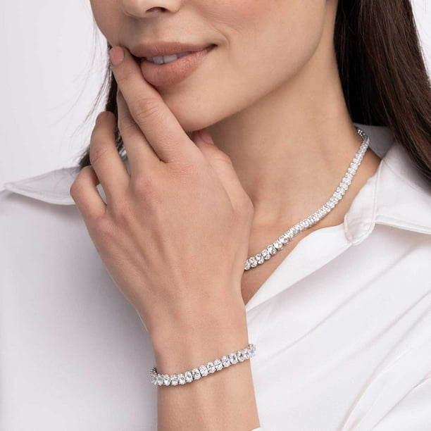 Lab Created White Sapphire Gemstone Tennis Bracelet in Sterling