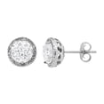 thumbnail image 1 of Round Cut Gemstone & 0.13 CT. TW Diamond Stud Halo Earrings in Sterling Silver, 1 of 5