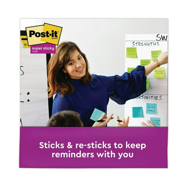 Post-it Notes Super Sticky Pads in Miami Colors, 3 x 3, 70/Pad, 24