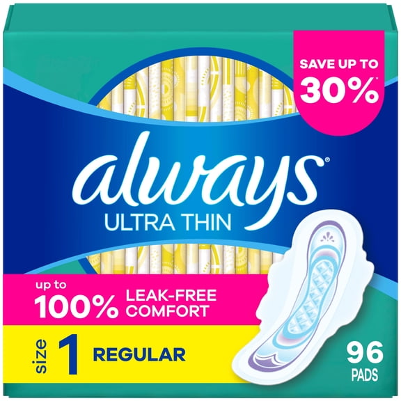 Always Ultra Thin Regular Pads with Wings, Size 1, 96 ct.