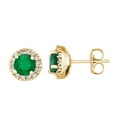 thumbnail image 1 of Round Cut Gemstone & 0.28 CT. T.W. Halo Diamond Stud Earrings in 14K Gold, 1 of 4