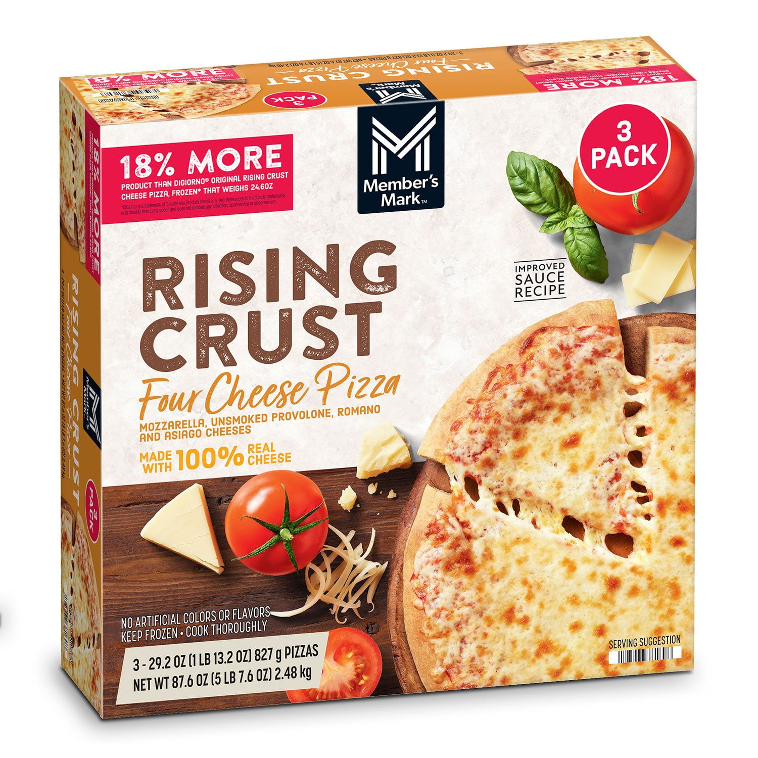 Member's Mark Rising Crust Four Cheese Pizza, Frozen, 3 pk