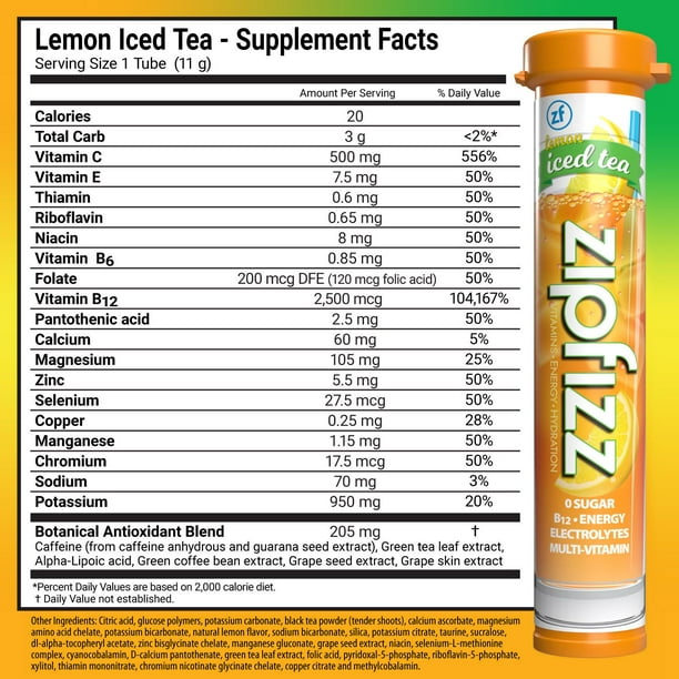Zipfizz Energy Multi-Vitamin Hydration Drink Mix, Lemon Iced Tea