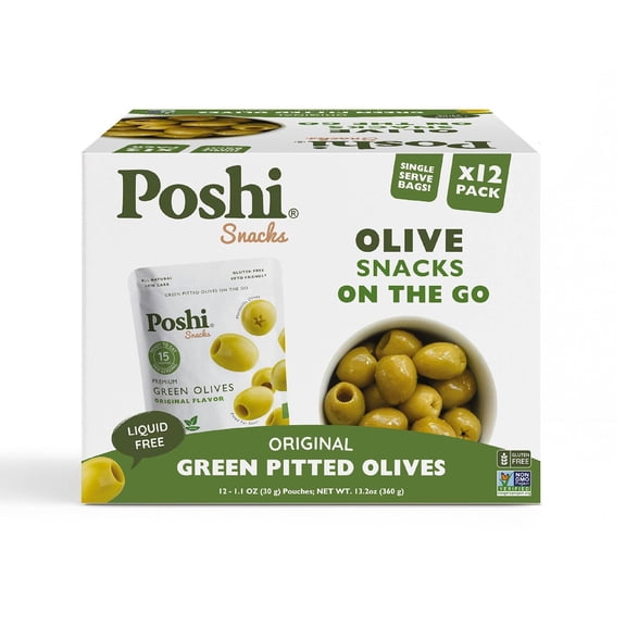 Poshi Premium Green Olive Snack Packs, 1.1 oz., 12 pk.