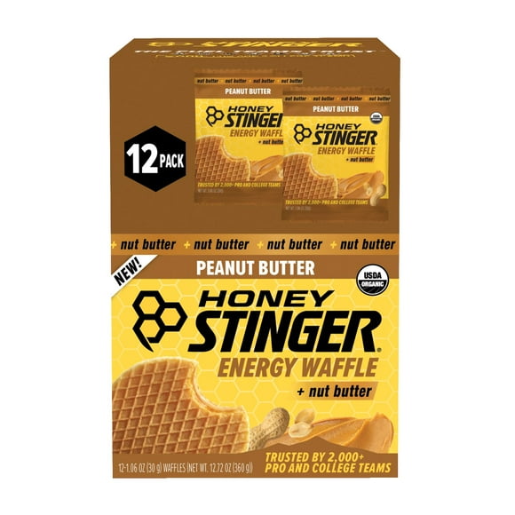 Honey Stinger Organic Energy Waffle, Peanut Butter, Caffeine Free Healthy Snack, 1.06 oz.,12 pk.