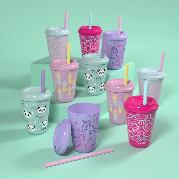 Ello Kids 12-Ounce Color Changing Tumblers with Lids and Straws, 10 Pack, Choose Color