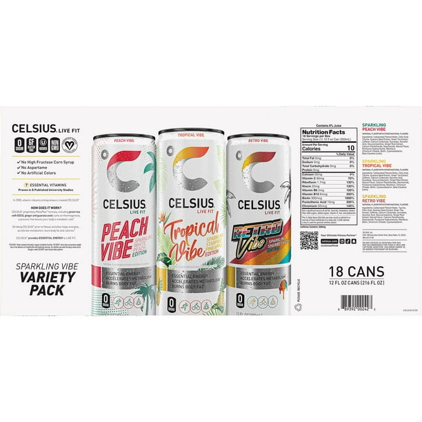 Celsius Live Fit Sparkling Vibe Variety Pack 12 fl. oz., 18 pk