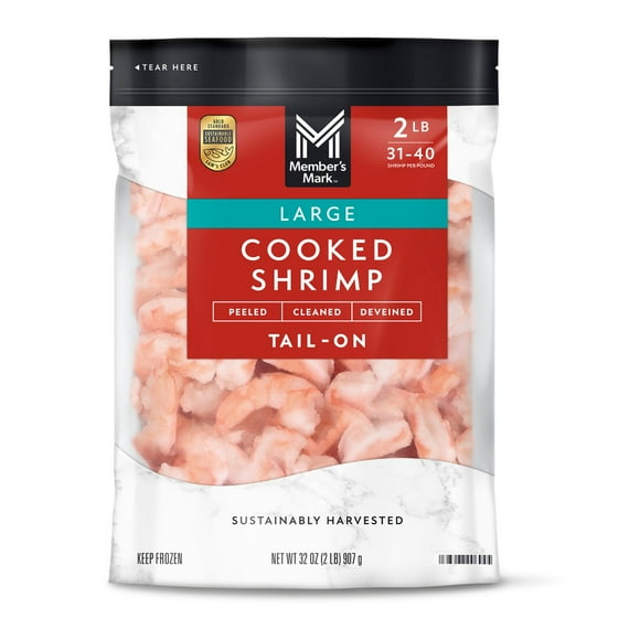 Member's Mark Farm Raised Large Cooked Shrimp, Frozen, 31-40 ct. per pound, 2 lbs.