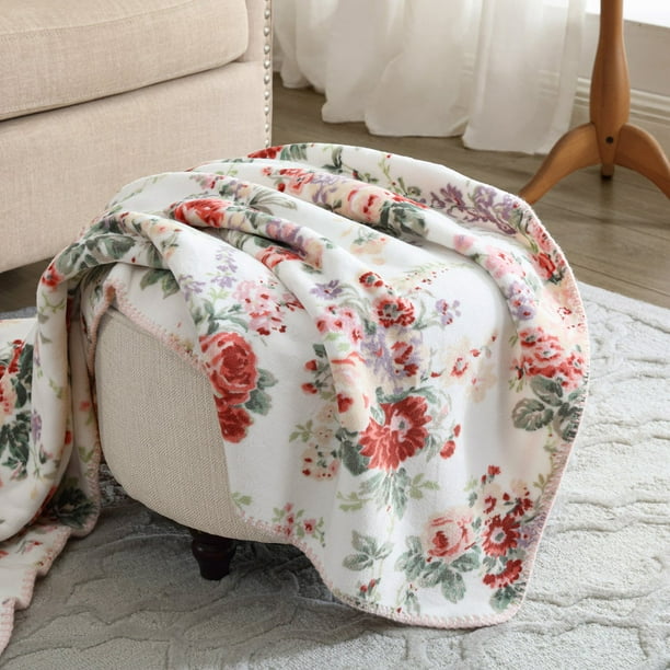Laura Ashley Coco Plush Reversible Throw, 60