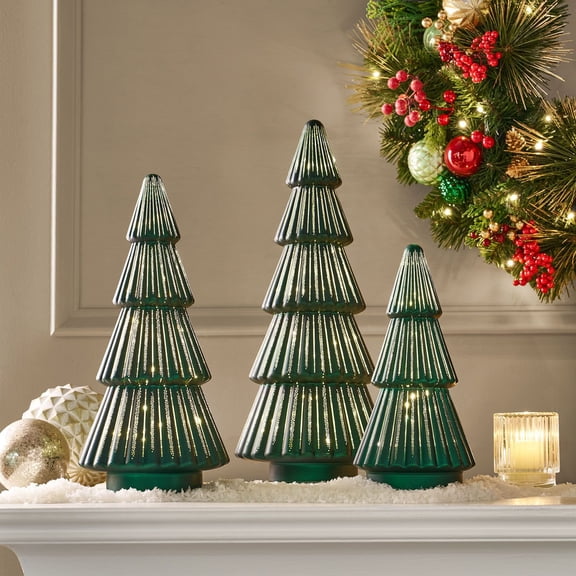 Member's Mark Rotating Pre-Lit Shimmering Glass Trees, Set of 3