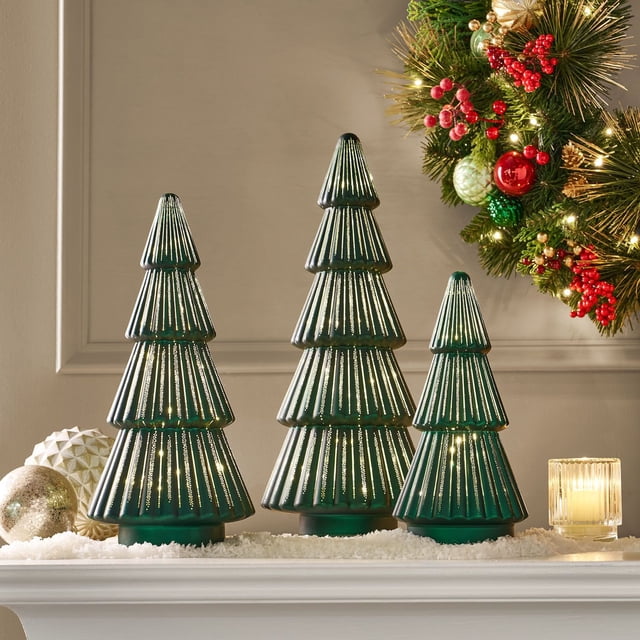 Member's Mark Rotating Pre-Lit Shimmering Glass Trees, Set of 3