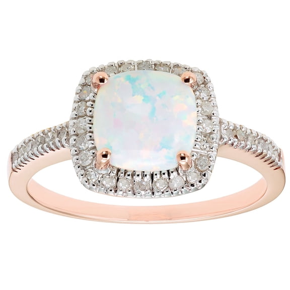 Cushion Cut Gemstone & 0.18 CT.T.W. Halo Diamond Ring in 14K Gold