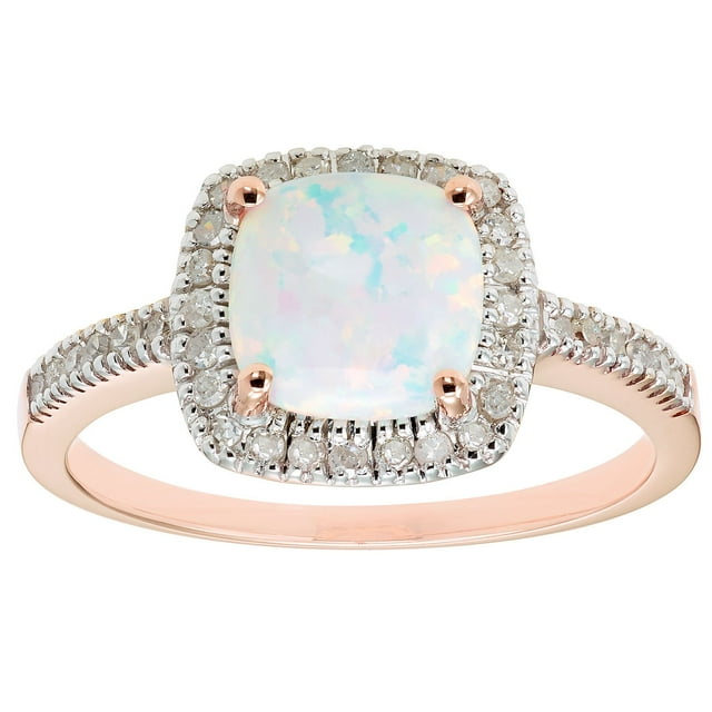 Cushion Cut Gemstone & 0.18 CT.T.W. Halo Diamond Ring in 14K Gold