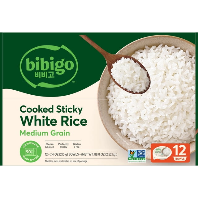 Bibigo Korean Style Cooked Sticky White Rice Bowl, 7.4 oz., 12 pk.