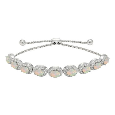 Oval Cut Gemstone Halo Bolo Bracelet in Sterling Silver