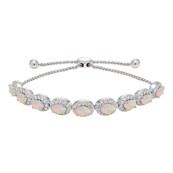 Oval Cut Gemstone Halo Bolo Bracelet in Sterling Silver