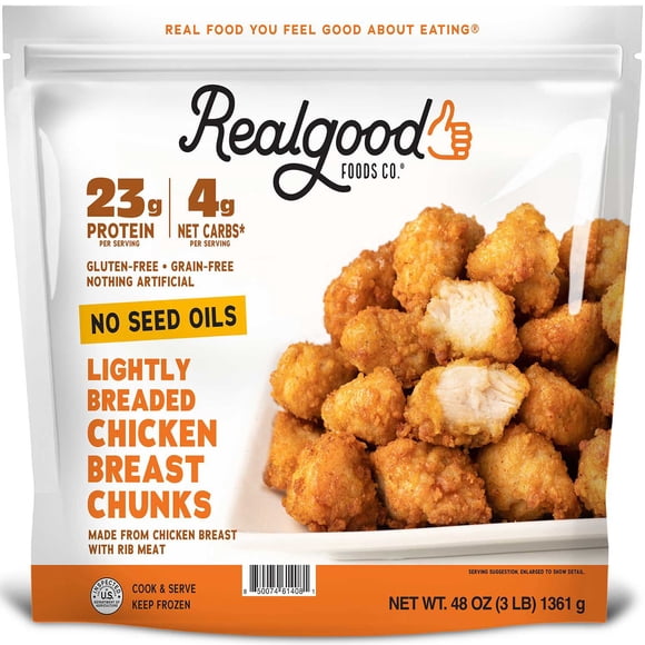 Real Good Foods Lightly Breaded Chicken Breast Chunks, Frozen, 3 lbs.