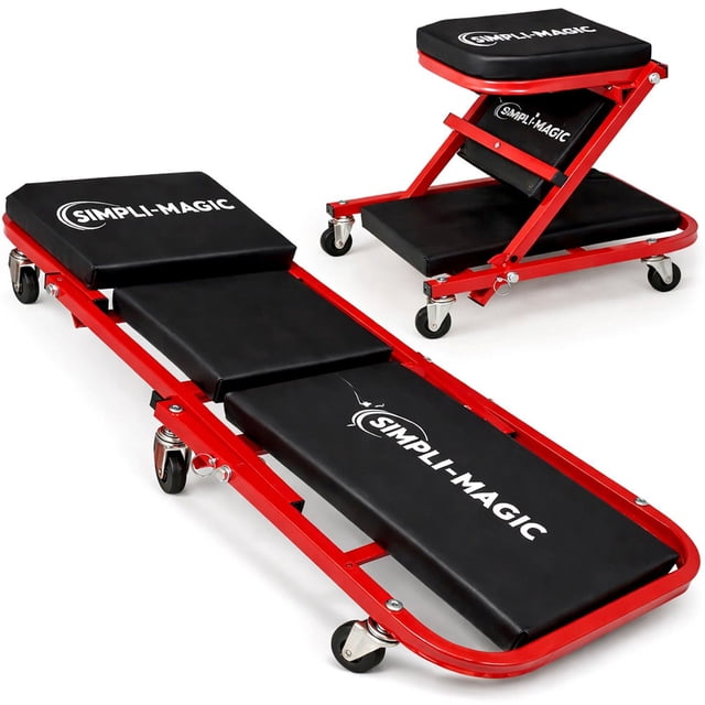 Simpli-Magic Multi Purpose Foldable 2-in-1 Rolling Garage & Mechanic Creeper Seat and Work Stool