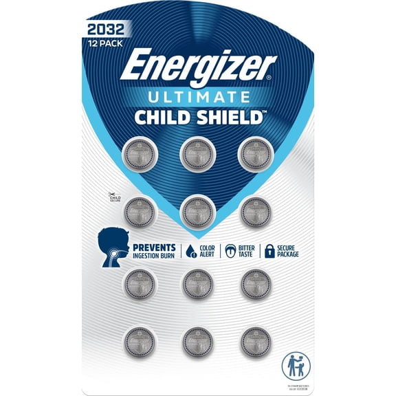 New! Energizer Ultimate Child Shield CR2032 Batteries (12 Pack), 3V Lithium Coin Batteries