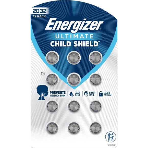 Energizer Ultimate Child Shield CR2032 Batteries (12 Pack), 3V Lithium Coin Batteries