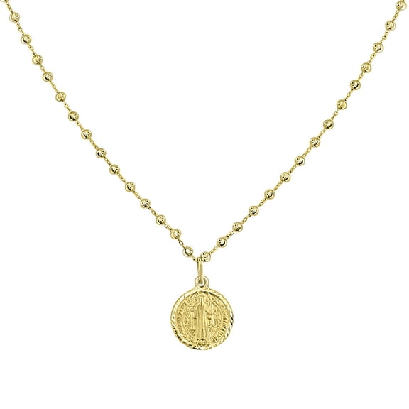 Saint Benedict Reversible Beaded Chain Pendant Necklace in 14K Gold
