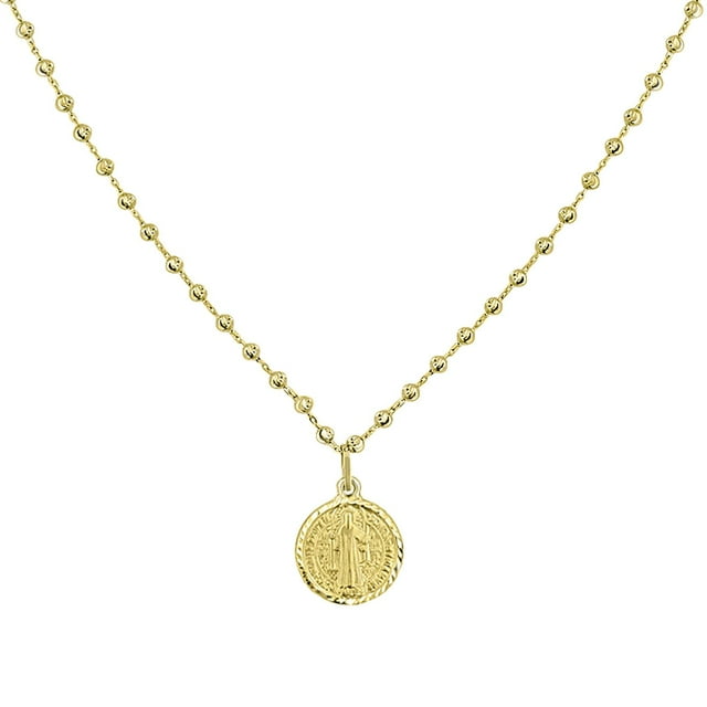 Saint Benedict Reversible Beaded Chain Pendant Necklace in 14K Gold