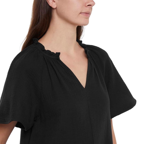 GAP GAUZE POPOVER DRESS - Black L:- Black, L GAP GAUZE POPOVER DRESS - Black L:- Black, L