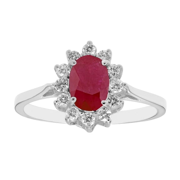 Oval Cut Gemstone & 0.23 CT. T.W. Diamond Halo Ring in 14K Gold